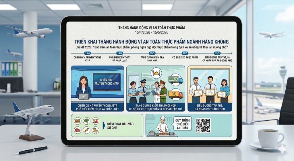 Triển khai “Tháng hành động vì an toàn thực phẩm” năm 2026 ngành hàng không